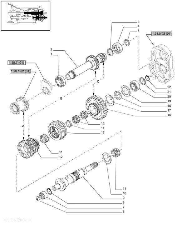 New Holland T6010 T6090 T6070 Koło zębate 38t, 34t 87396960 - 1