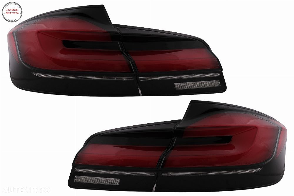 Stopuri LED BMW Seria 5 F10 (2011-2017) Rosu Negru cu Semnal Dinamic LCI G30 Desig- livrare gratuita - 1