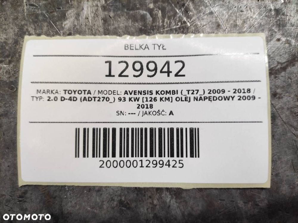 BELKA ZAWIESZENIA TYŁ TYLNA KOMPLETNA WÓZEK SANKI TOYOTA AVENSIS T27 KOMBI - 12