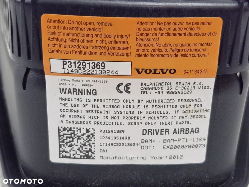 volvo v40 2 ii poduszka powietrzna kierowcy kierownicy airbag 31291369 - 6