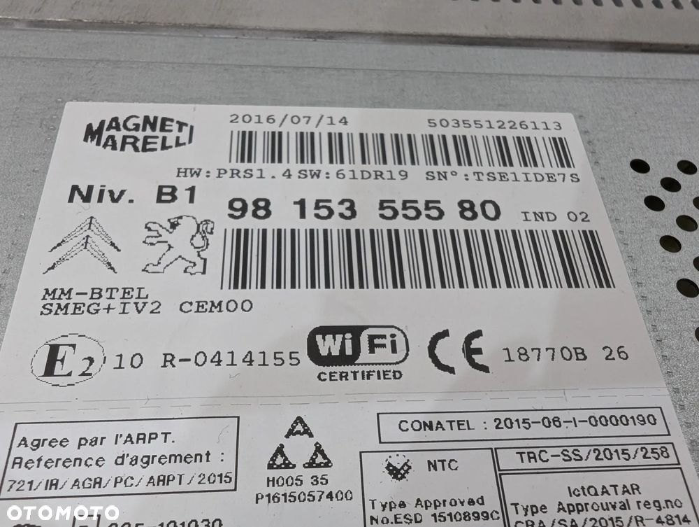 PEUGEOT PARTNER CITROEN BERLINGO III RADIO NAWIGACJA WYŚWIETLACZ 9815355580 - 7
