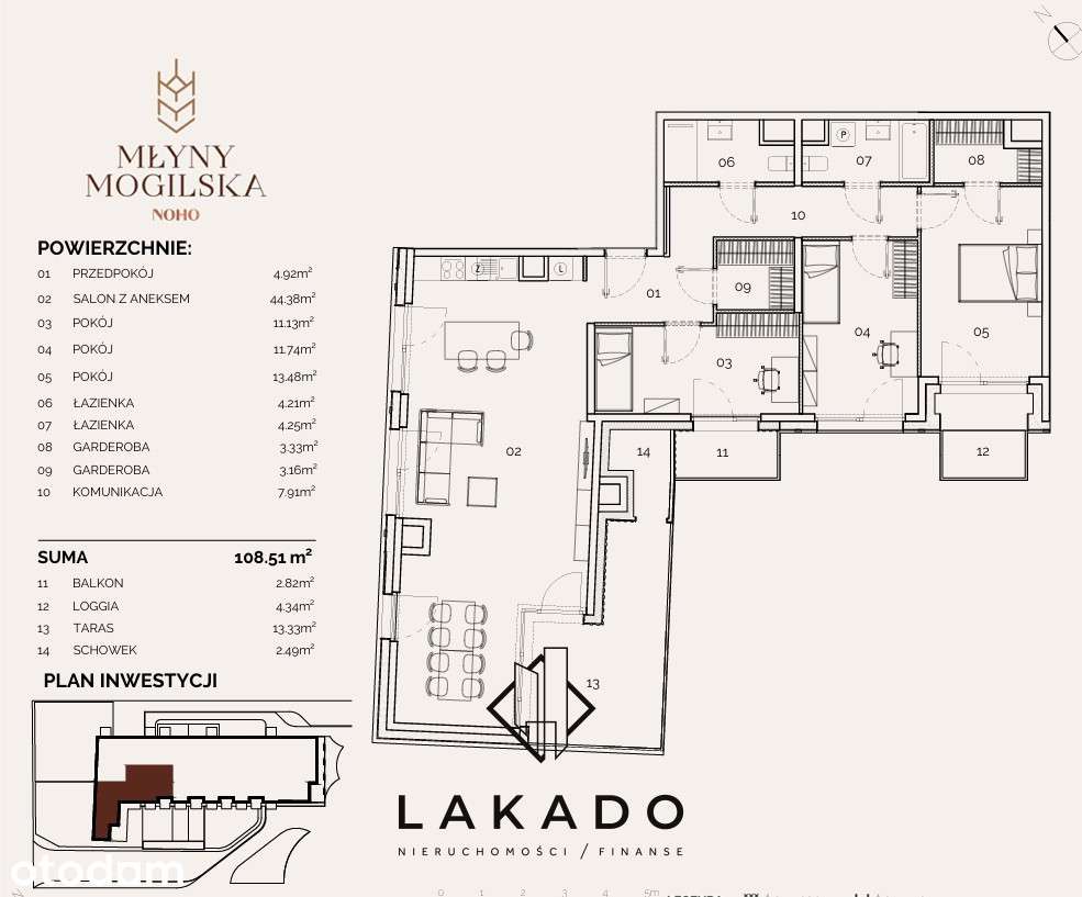 Luksusowy apartament 4 pok. z tarasem ul.Mogilska - Pełny obrazek: 2/7