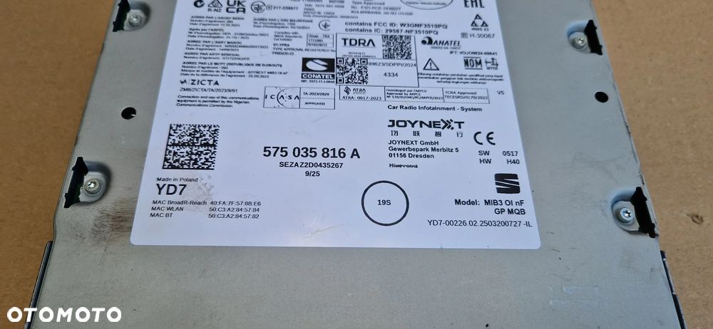 CZYTNIK MIB3 RADIO NAWIGACJA MODUŁ SEAT ATECA IBIZA V 575035816A - 2