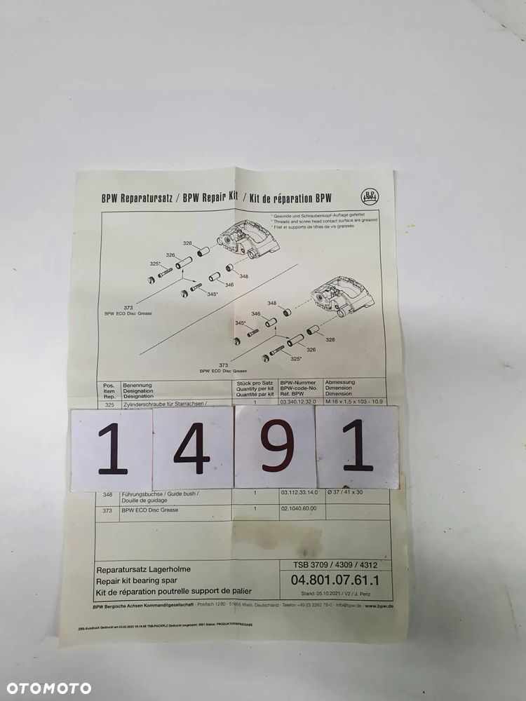 Zestaw naprawczy zacisku hamulcowego BPW TSB 3709 4309 4312   0480107611 - 3