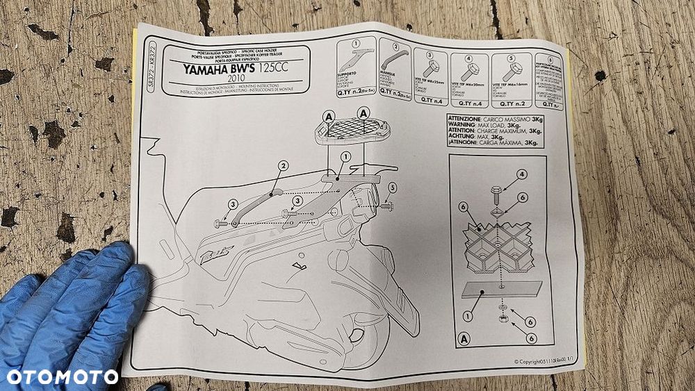Givi SR372 stelaż pod kufer centralny bagażnik płyta Yamaha BWS 125 - 2