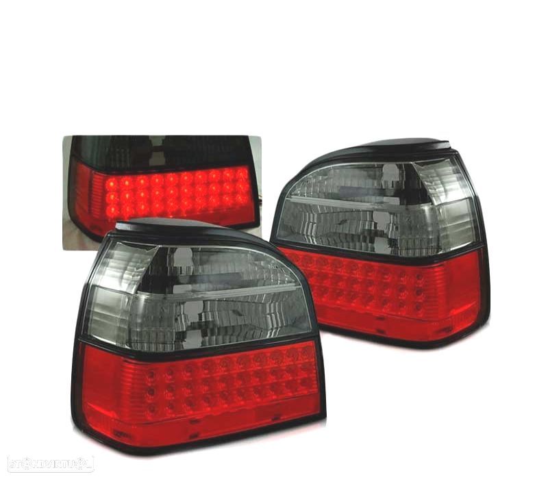 FAROLINS TRASEIROS LED PARA VOLKSWAGEN VW GOLF 3 91-97 VERMELHO FUMADO ESCURECIDO - 1