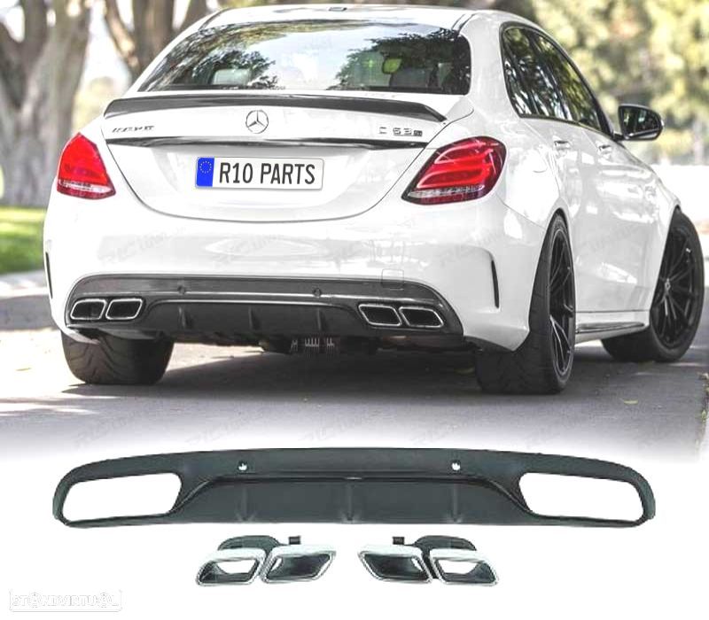 DIFUSOR TRASEIRO MERCEDES CLASE C W205 15- LOOK AMG C63 + PONTEIRAS ESCAPE - 1