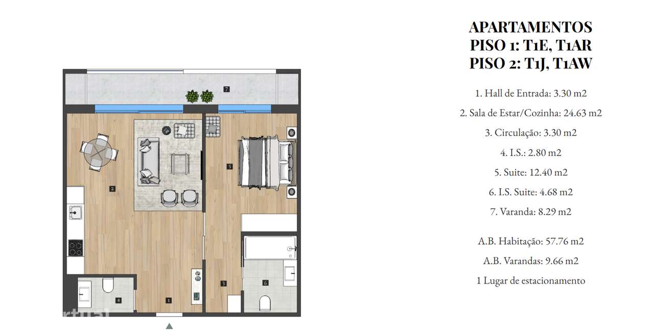 Apartamento T1 em venda na Herdade Real de Santiago - Grande imagem: 4/7