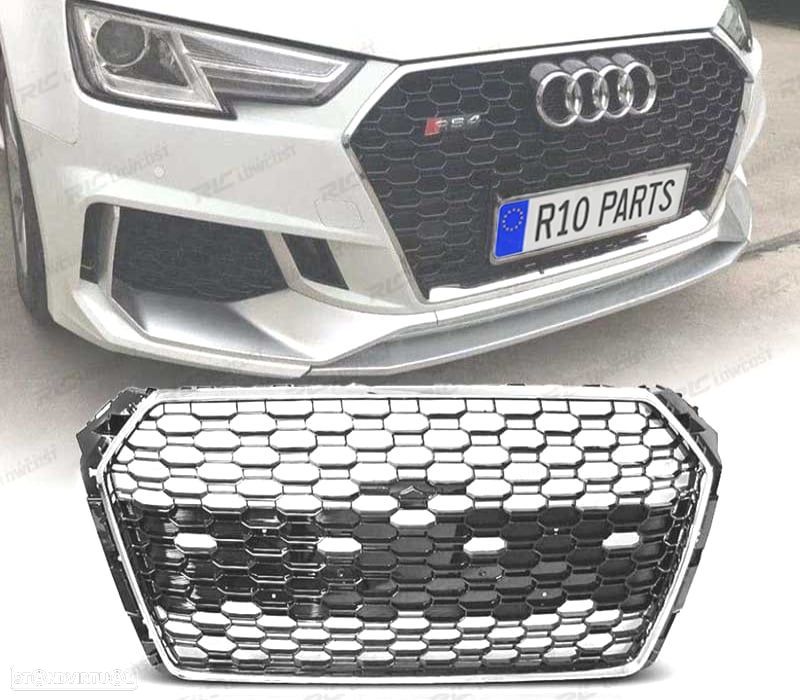 GRELHA FRONTAL AUDI A4 B9 15-19 LOOK RS4 CROMADO PRETO PDC - 1