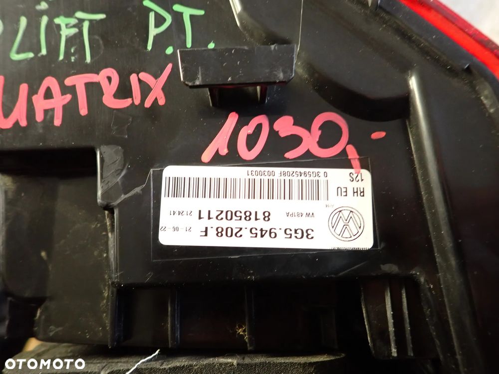 VW PASSAT B8 LIFT MATRIX SEDAN LAMPA PRAWY PRAWA TYŁ TYLNA EUROPA 3G5945208F - 5