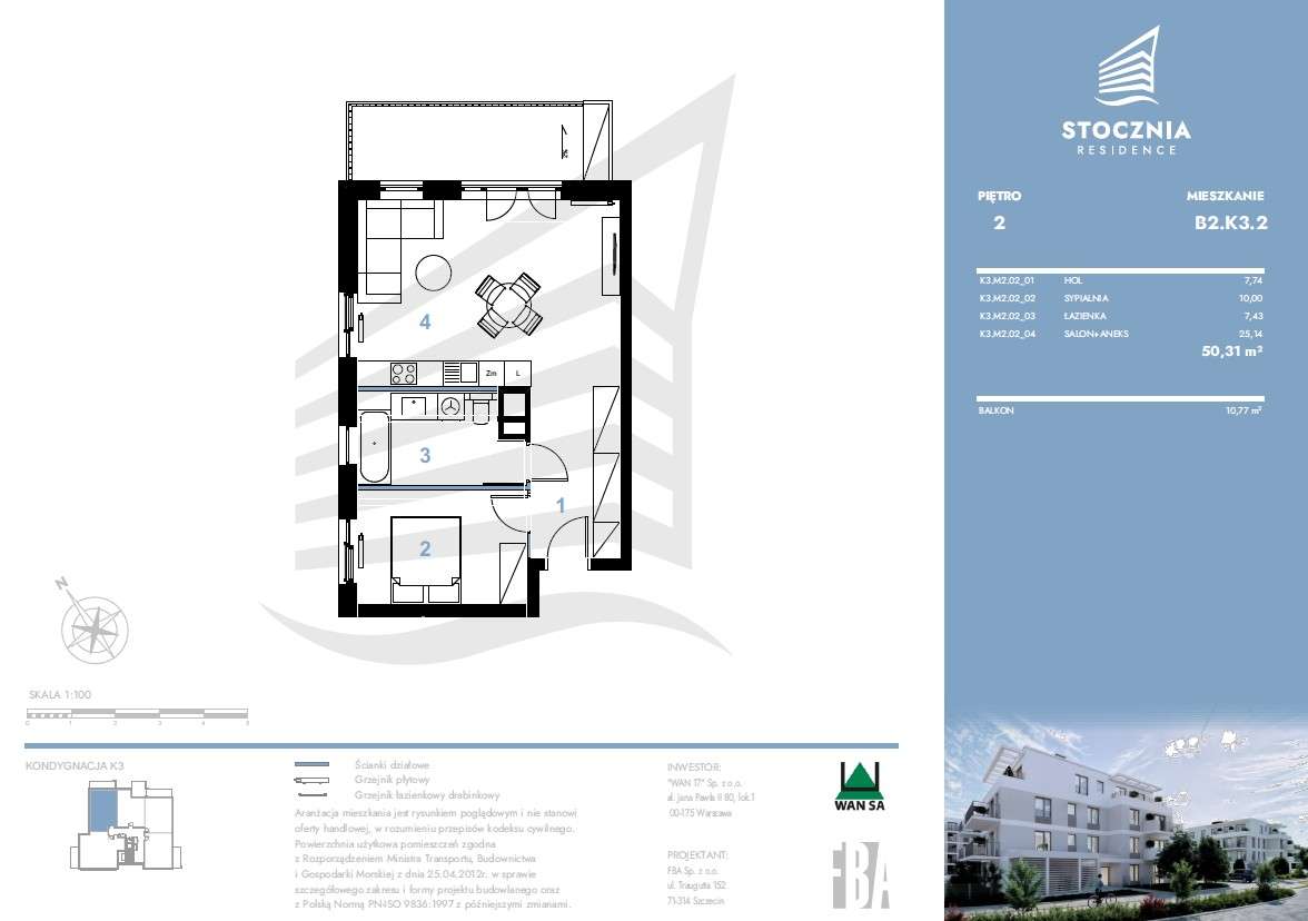 Mieszkanie 50,31 m2 + balkon | Stocznia Residence