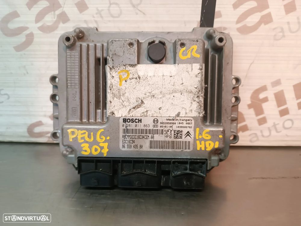 UNIDADE / CENTRALINA DO MOTOR PEUGEOT 307 / CITROEN C4 1.6HDI 0281011863 9655943580 - 1