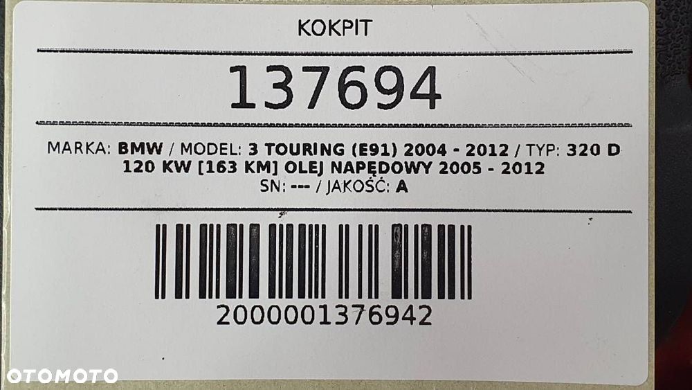 KOKPIT DESKA KONSOLA BMW E90 E91 2006 NAVI CZARNA EUROPA - 8