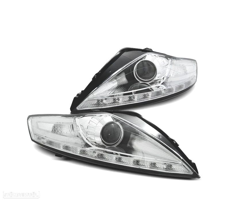 FARÓIS FRONTAIS PARA FORD MONDEO MK4 07-10 LUZ DIURNA FUNDO CROMADO - 1