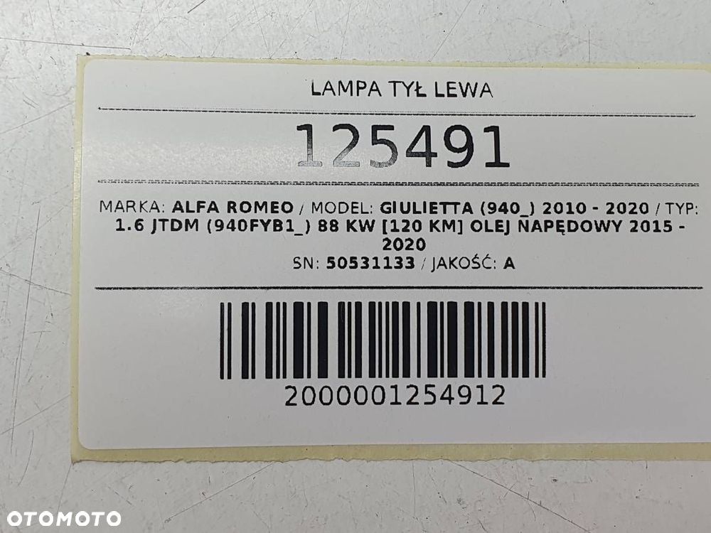 LAMPA TYŁ LEWA KLAPY ALFA ROMEO GIULIETTA 50531133 - 6