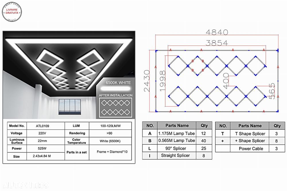 Sistem de Iluminare Plafon Hexagon / HoneyComb 4.02 x 2.91 m- livrare gratuita - 2