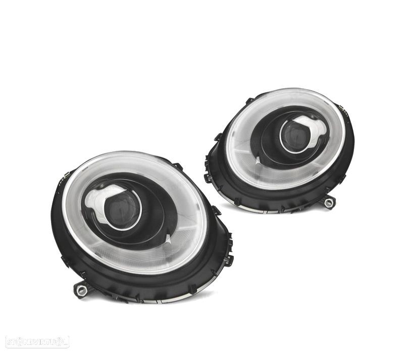 FARÓIS FRONTAIS PARA MINI COOPER R56 R57 06-10 TUBE LIGHT + PISCAS LED FUNDO PRETO - 1