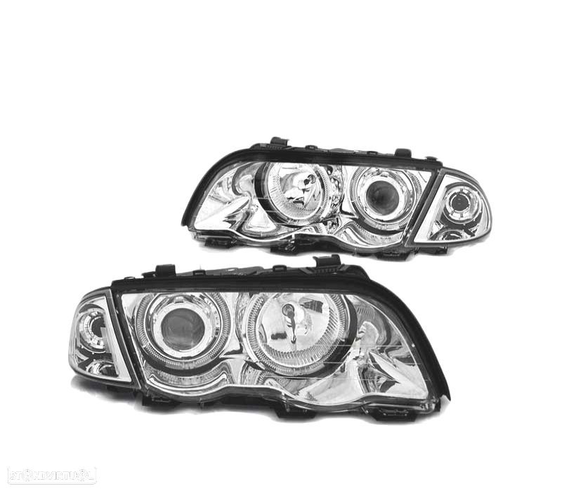 FARÓIS BMW E46 98-01 ANGEL EYES LED CHROME CROMADO - 2