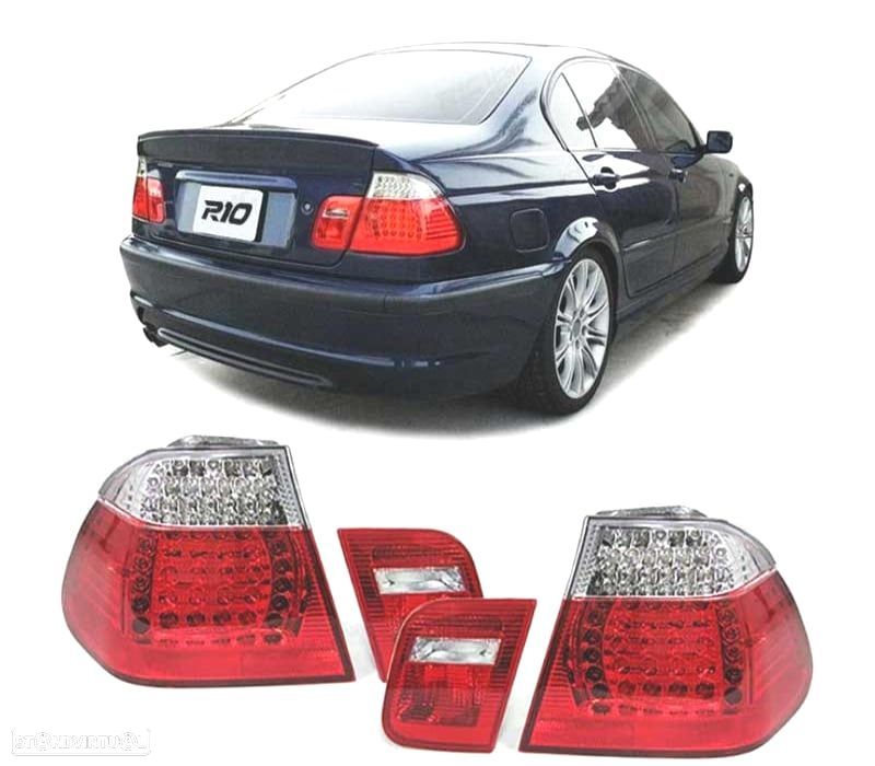 FAROLINS TRASEIROS LED BMW E46 98-01 VERMELHO CROMADO - 1