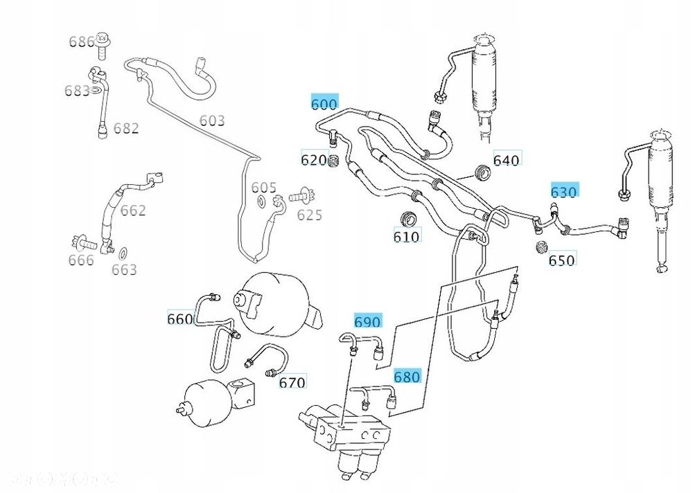 Przewód układu ABC Mercedes SL R230 W230 SL500 A2309970352 A2309970252 - 1