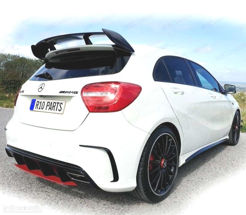 DIFUSOR TRASEIRO MERCEDES CLASSE A W176 AMG 12-18 LOOK A45 AMG PRETO BRILHANTE VERMELHO - 3