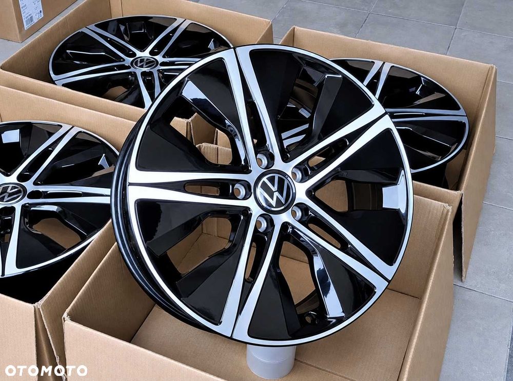 Alufelgi 18 5x112 VW Golf Passat Touran Caddy Jetta T-Roc Czarne + polerowany front ! 649#
