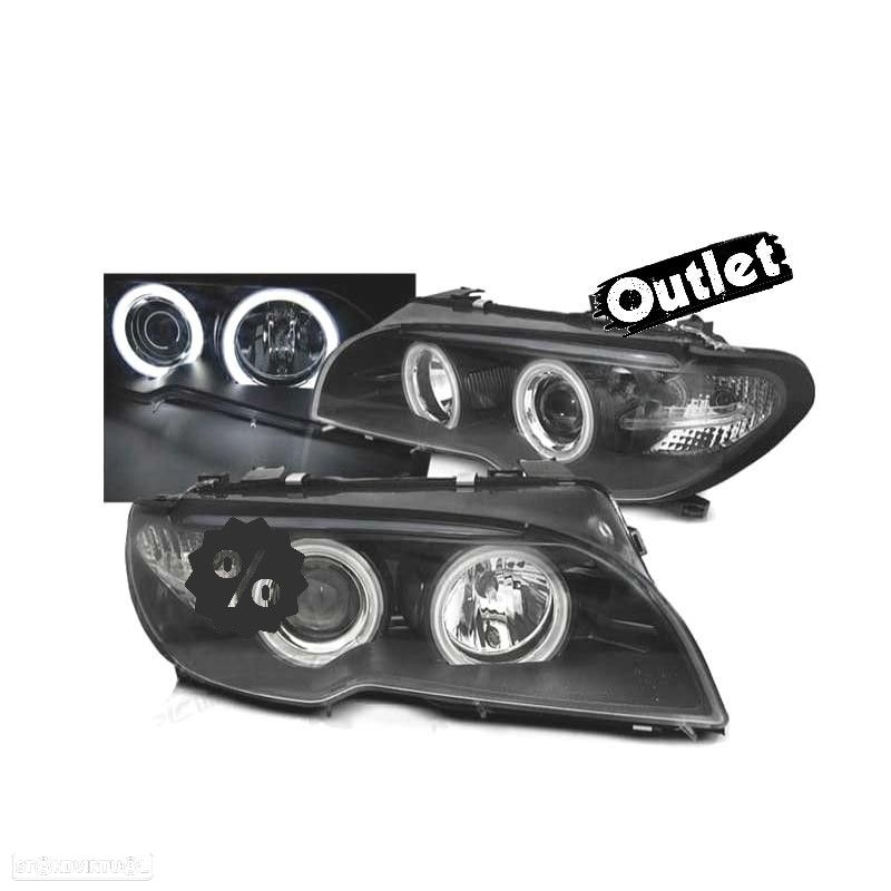 R144941C7 FARÓIS XENON BMW E46 2 PORTAS 03-06 OLHOS DE ANJO CCFL FUNDO NEGRO - 1