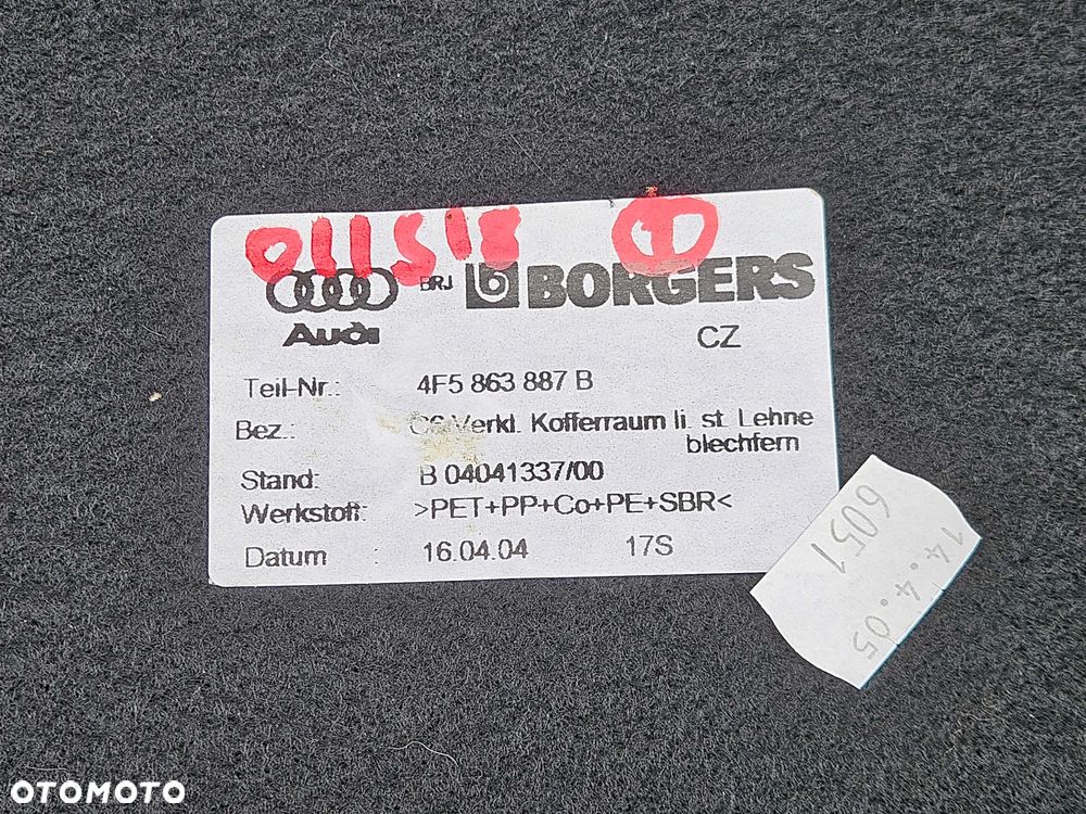 Boczek 4F5863887 B 4F5863888 Tapicerka Bagaznika Klapa Oslona Lewy Prawy Komplet Audi A6 C6 Sedan - 16