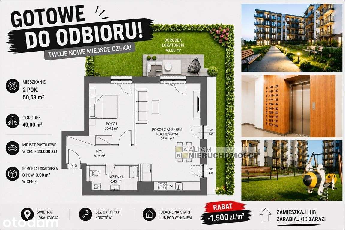 Gotowe! 2pok+kuchnia 51m² Ogródek 40m² Kl W Cenie!