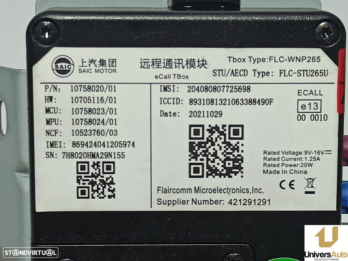 UNIDADE DE CONTROLE BLUETOOTH MG ROVER MG HS 1.5 EHS HYBRID - 3
