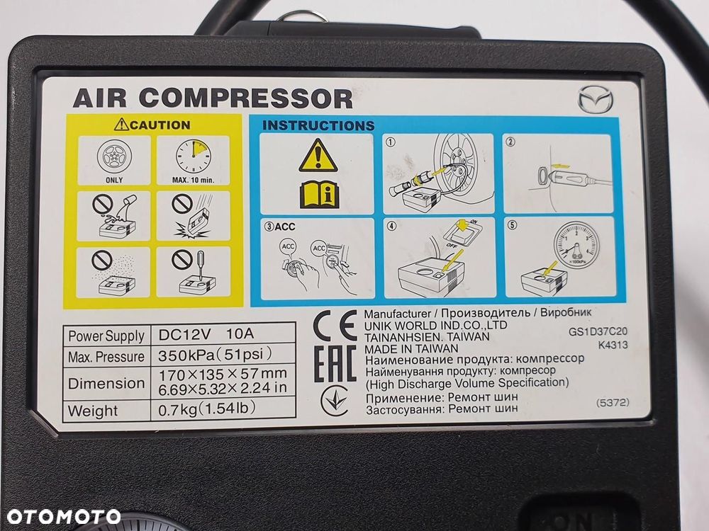 KOMPRESOR POMPKA DO OPON MAZDA CX-30 GS1D37C20 - 3