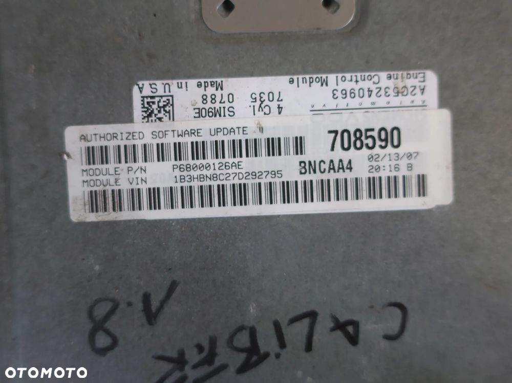 DODGE CALIBER 1.8 B 150 KOMPUTER STEROWNIK SILNIKA P68000126AE 06-11 - 2
