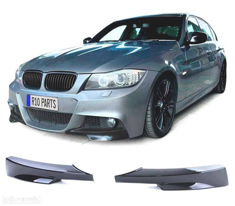 SPLITTERS PARA-CHOQUES FRONTAL BMW E90 E91 08-12 LOOK M PRETO BRILHANTE - 1