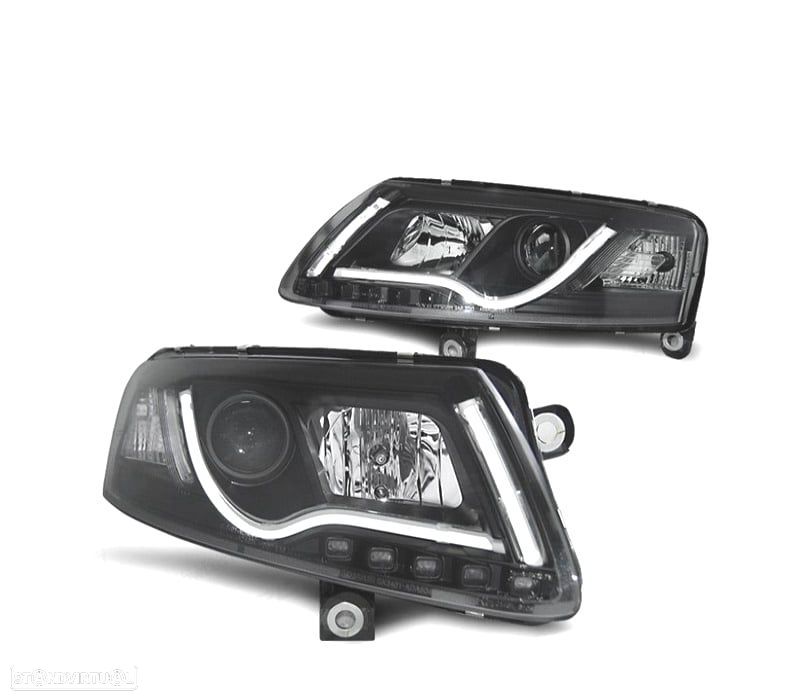 FARÓIS FRONTAIS PARA AUDI A6 4F 04-08 TUBE LIGHT FUNDO PRETO - 1