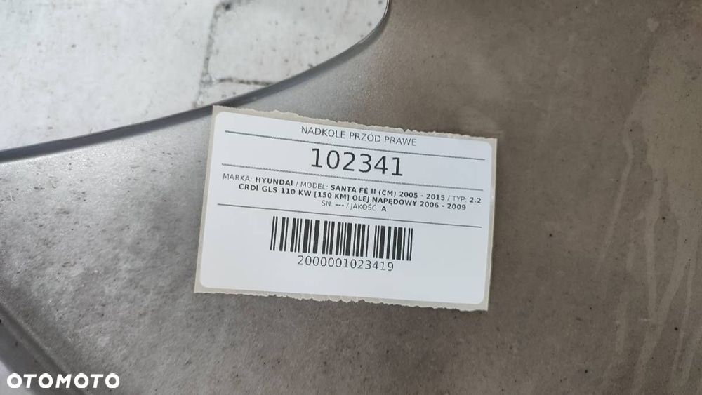 BŁOTNIK PRZÓD PRAWY HYUNDAI SANTA FE II 2006 EU 6M - 7
