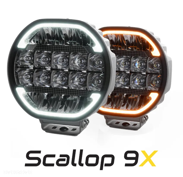 Halogen dalekosiężny reflektor Skyled SCALLOP 9X FI220 180W, z białym i pomarańczowym dynamicznym światłem pozycyjnym) R10/R148/R149