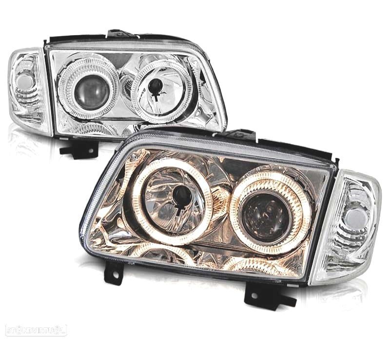 FARÓIS VOLKSWAGEN VW POLO 6N2 99-01 OLHOS DE ANJO FUNDO CROMADO - 1