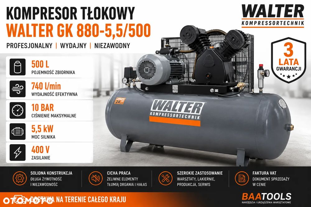NOWY KOMPRESOR WALTER GK 880-5,5/500 500L | 740 l/min | 10 BAR | 3 LATA GWARANCJI - 2