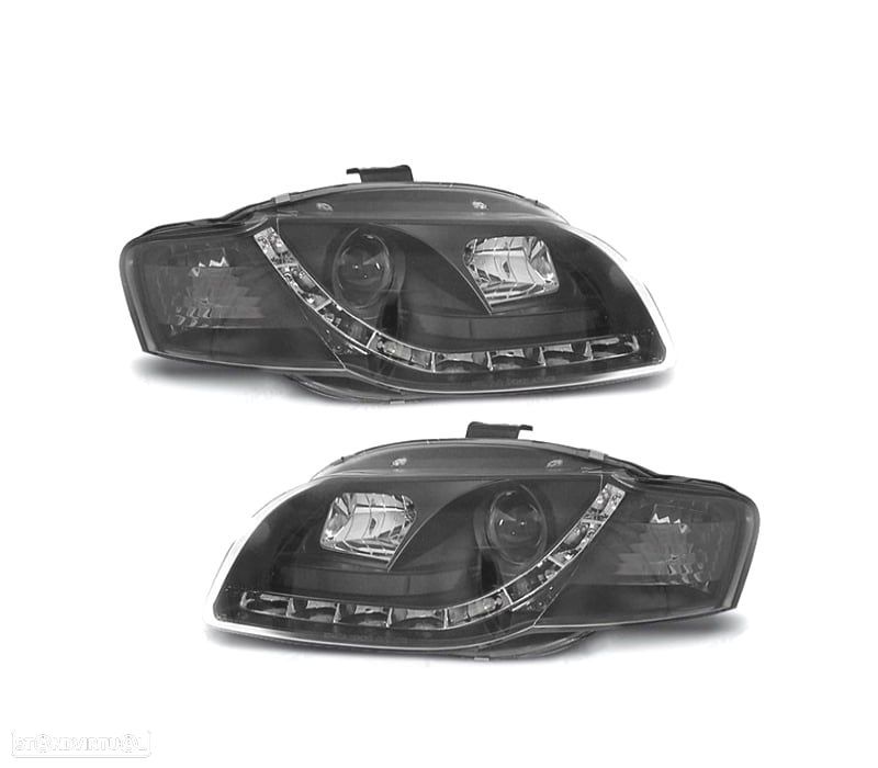 FARÓIS AUDI A4 B7 04-07 LUZ DIURNA FUNDO NEGRO - 1