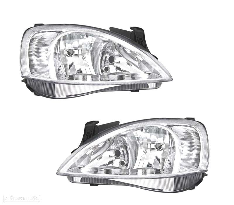 FARÓIS FRONTAIS PARA OPEL CORSA C FUNDO CROMADO - 1