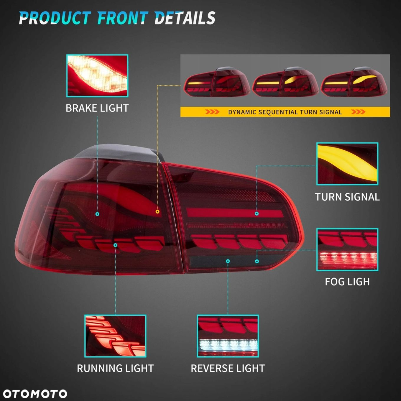 Lampy tyl kpl Vland Full Led Neon Oled Tuning VW Golf VI 6 5k0 2008-2013 - 6