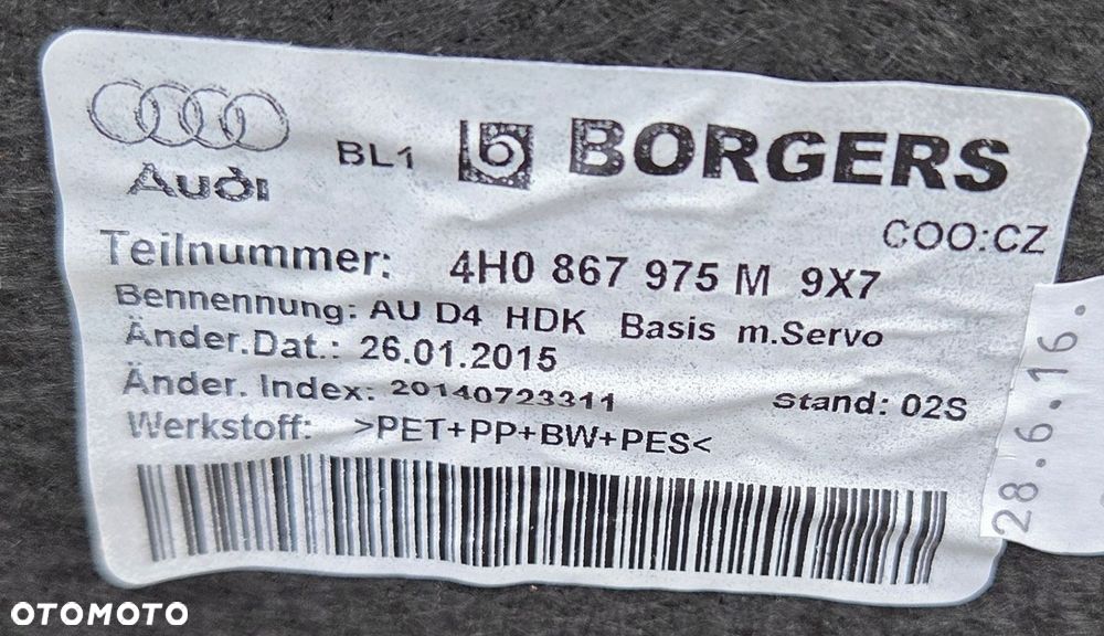AUDI A8 D4 LIFT TAPICERKA TYLNEJ KLAPY BAGAŻNIKA 4H0867975M - 3