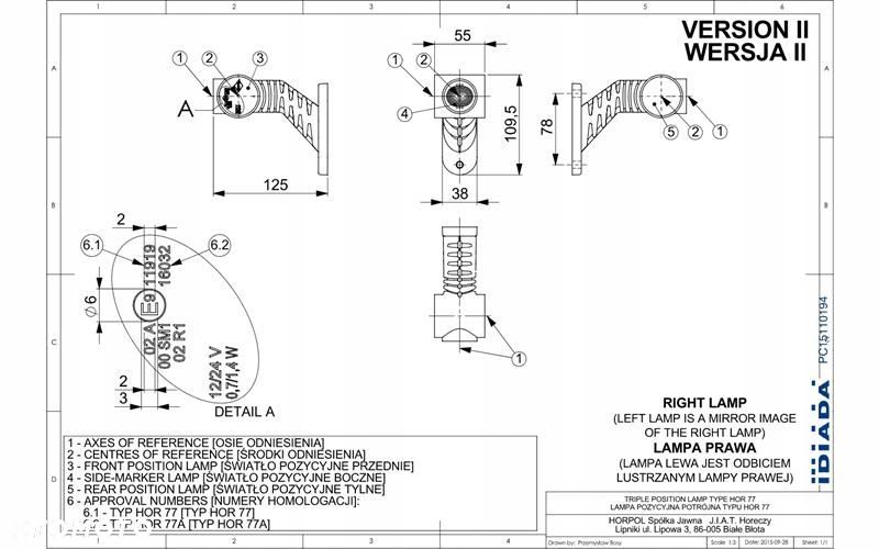 LAMPA OBRYSOWA LED NEON NA WYSIĘGNIKU UKOŚNYM KRÓTKIM LEWA 12/24V - 2
