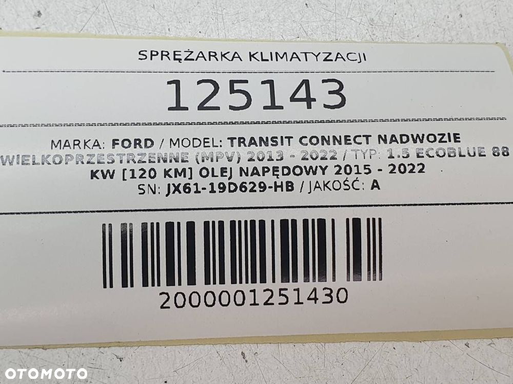 SPRĘŻARKA KOMPRESOR KLIMATYZACJI 1.5 D FORD TRANSIT CUSTOM MK2 JX6119D629HB - 10