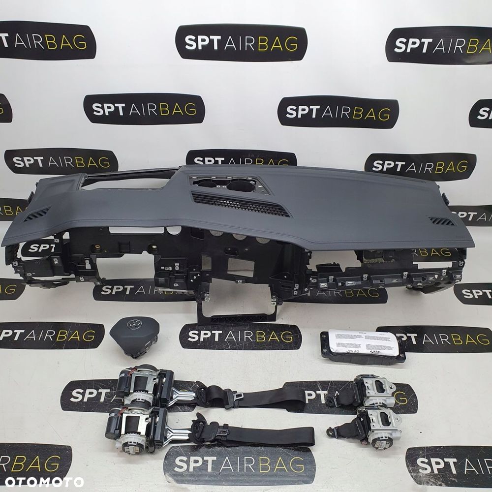 VW TOUAREG III 3 LIFT DESKA ROZDZIELCZA HEAD UP NITKA NIEBIESKA KONSOLA KOKPIT PULPIT PODUSZKI AIRBAG AIR BAG PASY KIT SET - 1