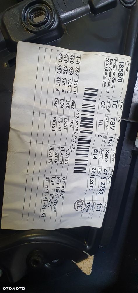 Tapicerka boczek lewy tył tylna lewa roleta Audi A6 C6 - 6