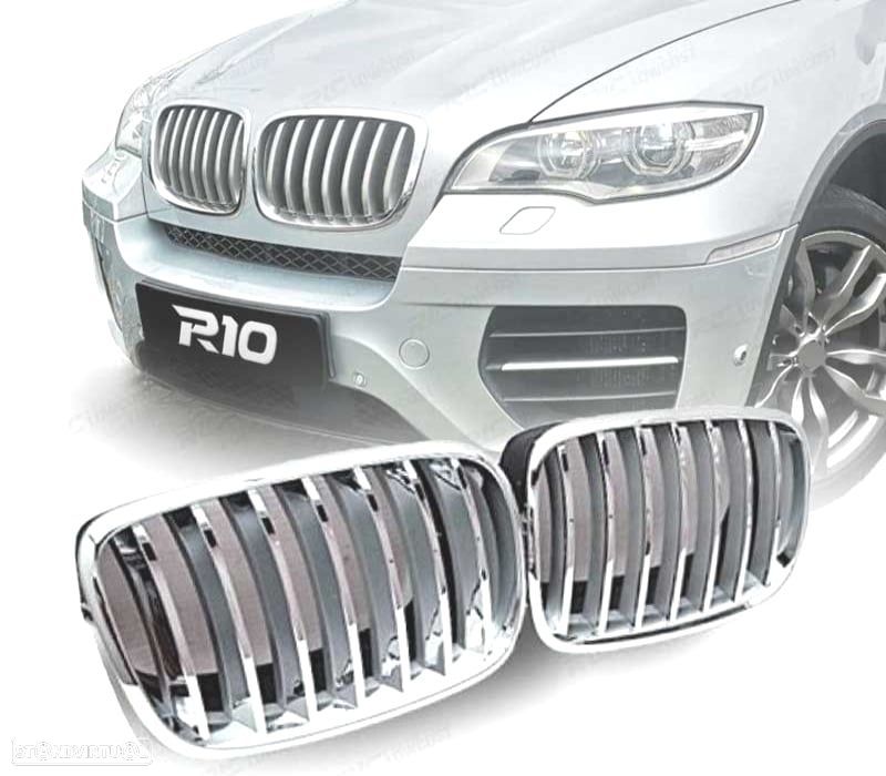 GRELHAS FRONTAIS BMW X5 E70 07-10 X6 E71 E72 08-14 PRETO CROMADA - 1