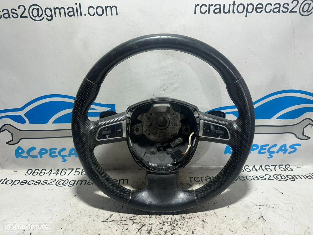 .Volante Pele Perfurada Original 3 Braços Patilhas Multifunções Audi 8T0419091B 2007 - 2016 - 2