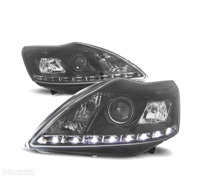 FARÓIS COM LUZ DIURNA LED FORD FOCUS 08-11 FUNDO PRETO - 1