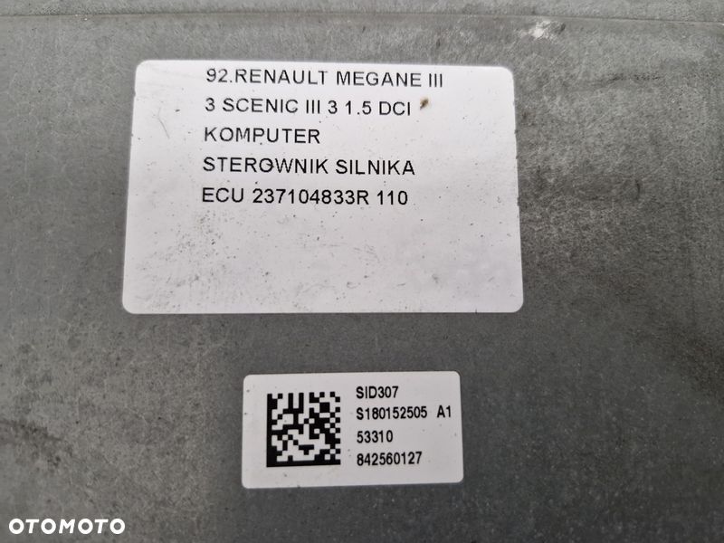 RENAULT MEGANE SCENIC 3 III 1.5 DCI KOMPUTER STEROWNIK SILNIKA ECU 237104833R - 5
